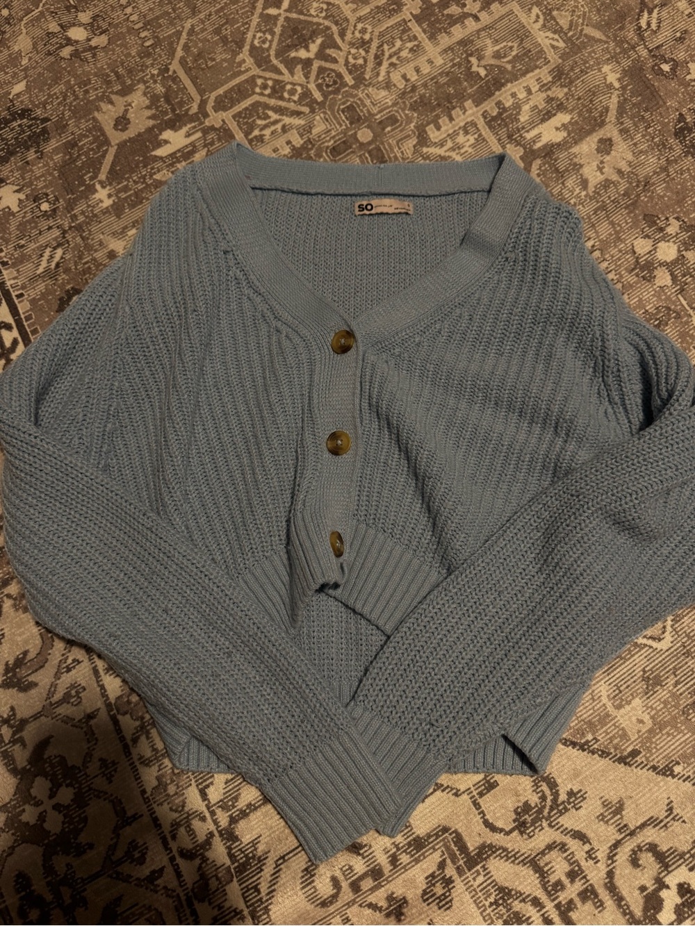 SO Sky Blue V-Neck Button Front Women's Cardigan